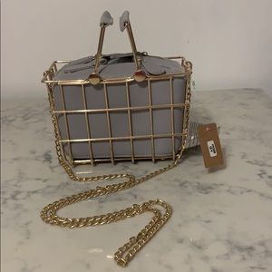 Gold basket bag with chain